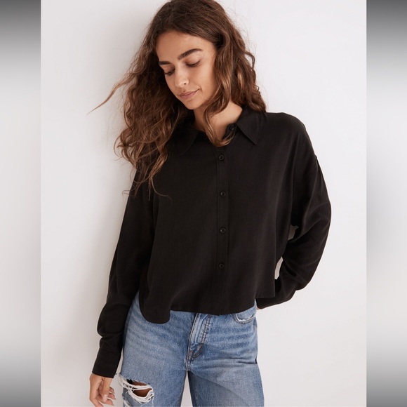 Madewell Lusterweave Hartfield Crop Button Up Shirt - Picture 1 of 9